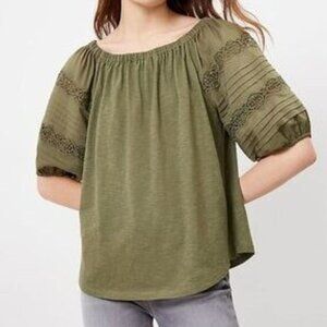 LOFT‎ Olive Green Off-Shoulder Peasant Blouse - SZ M